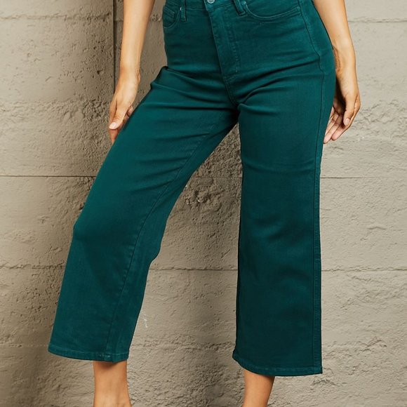 Judy Blue High Waist Cropped Wide Leg Utility Jeans With Patch Pockets